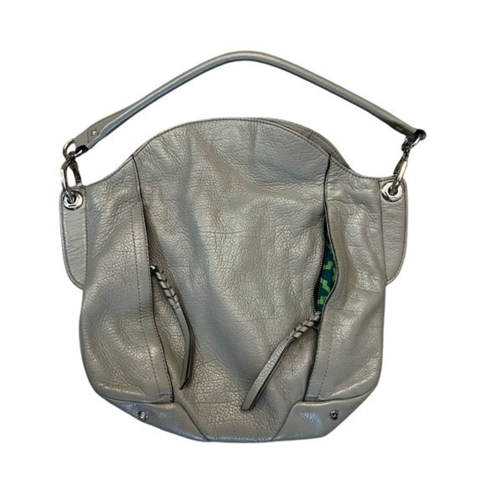 OrYANI Gray Pebbled Leather Shoulder Bag / Purse w/ 3 Exterior Pockets